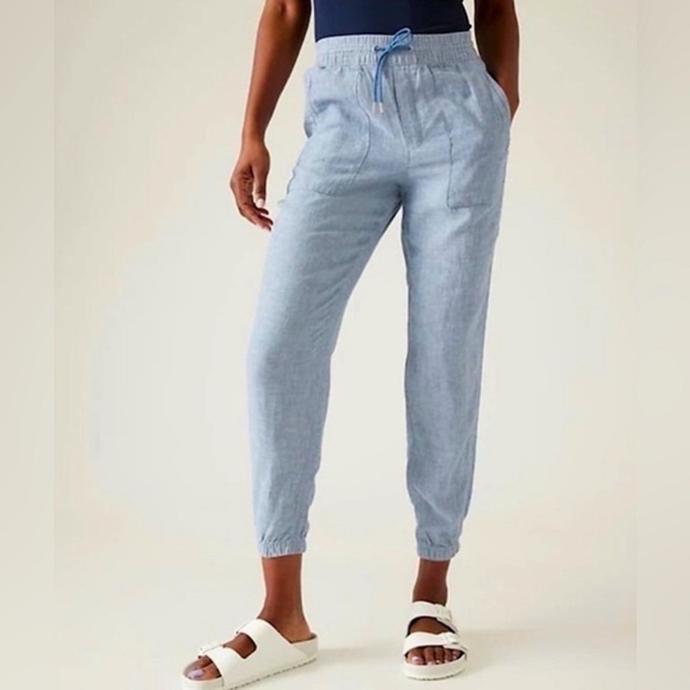 Athleta blue retreat linen joggers